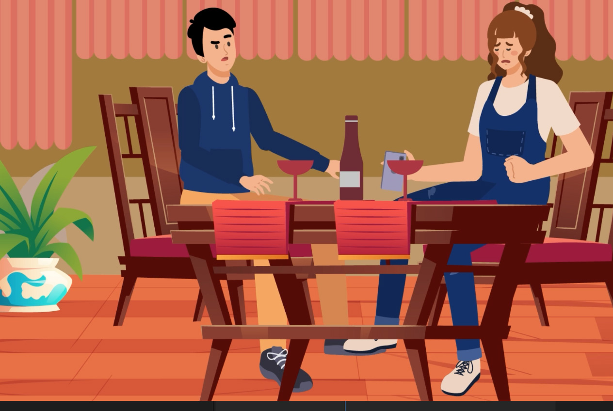 The final rendered frame of the animated cafe scene