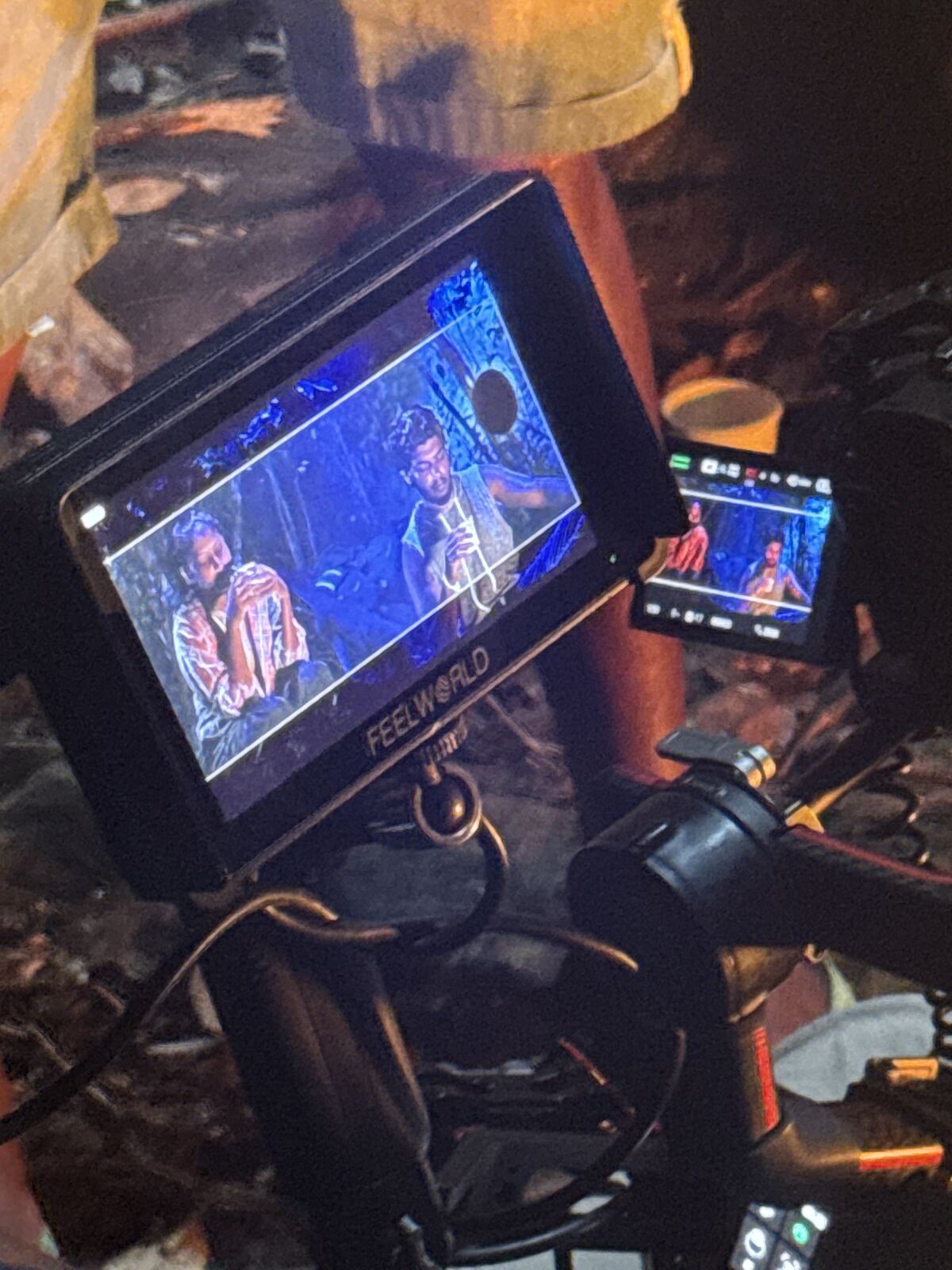 Production crew filming on location