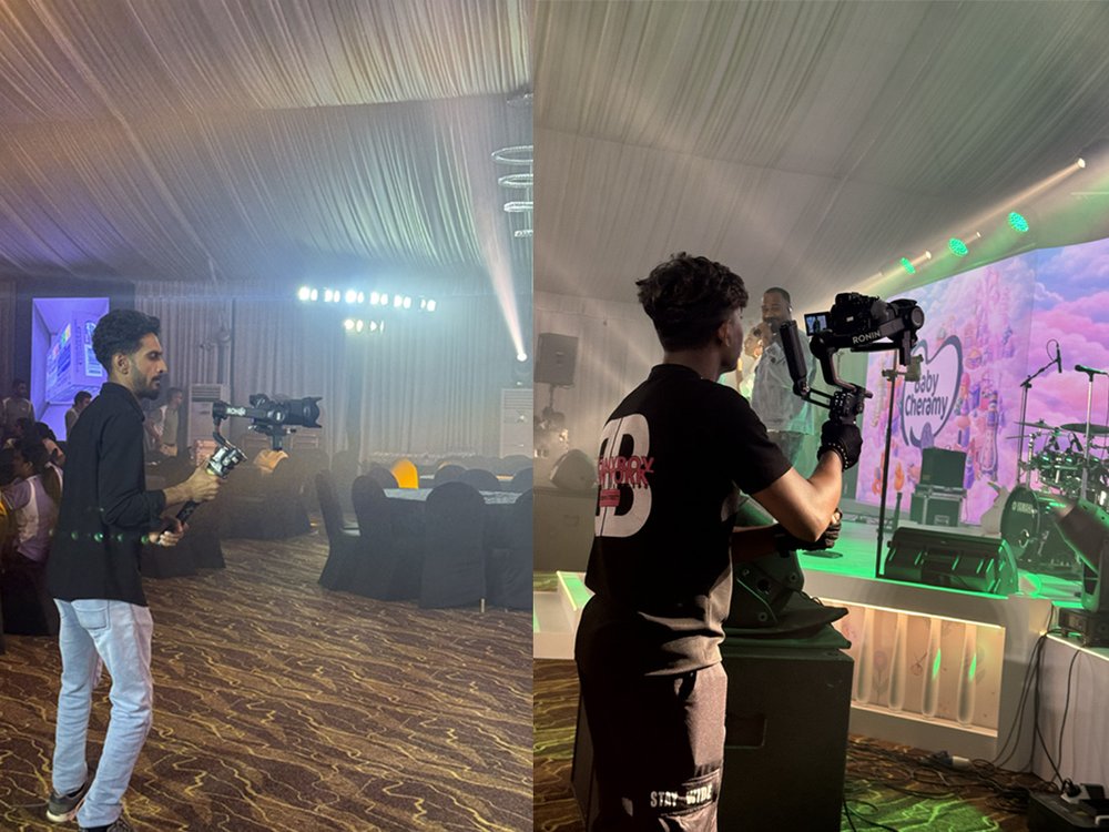 Gimbal operator covering the event floor and filming live at the Baby Cheramy stage