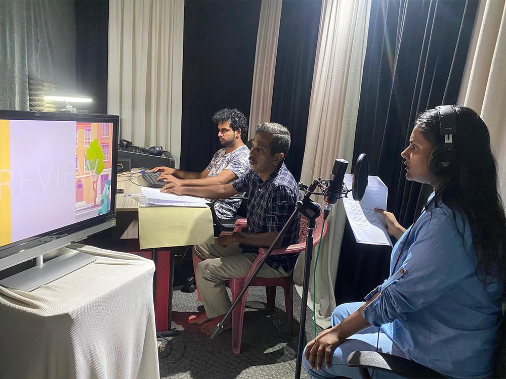 Reviewing the animated cut with the production team