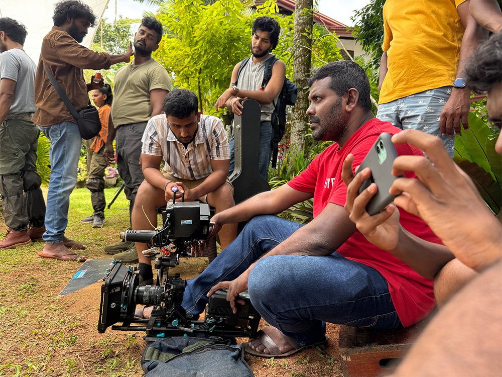 Reviewing a take with the actress in the forest